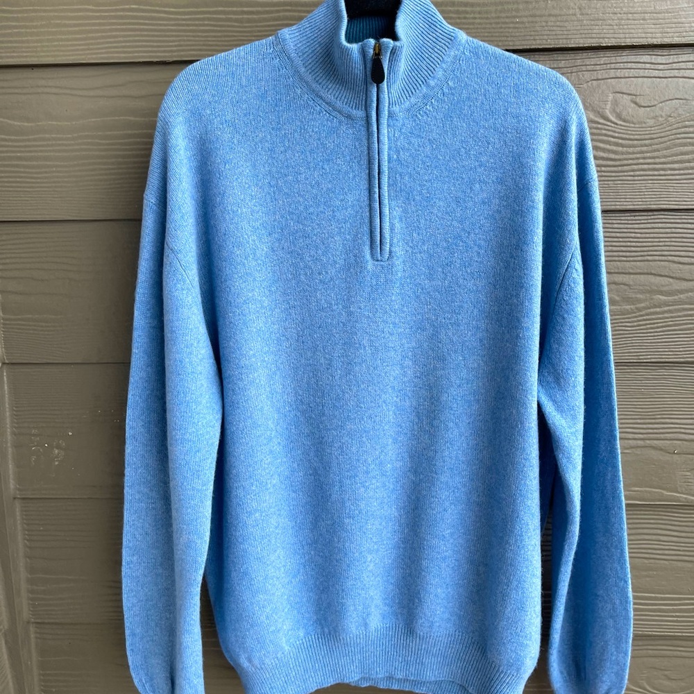 Northern Isle 2-PlyCashmere.Half Zip, Blue,Size Xl